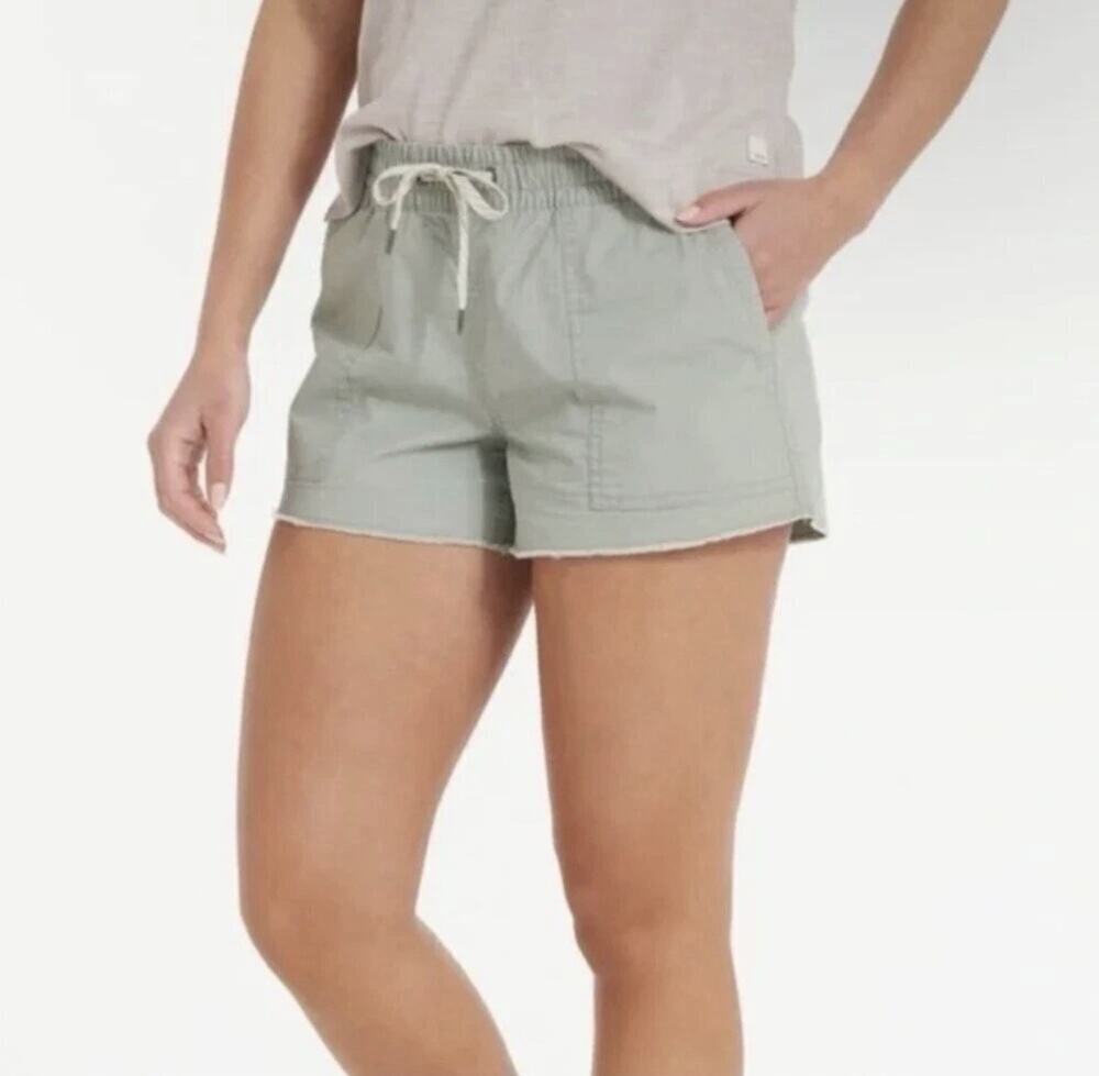 Vuori Vintage Ripstop Raw Hem Stretch Cotton Shorts in Eucalyptus Green, Small